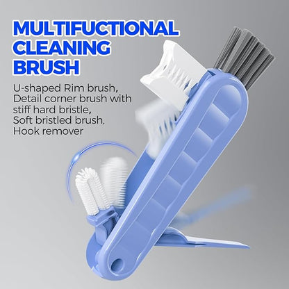 6 Pack Holikme 4 in 1 Cup Lid Cleaning Brush Set with 3 Straws, Multifunctional Bottle Brush, Silicone Cup Lid Gap Cleaner, Durable Bristle Crevice Cleaning Brush, Blue & Yellow & Red