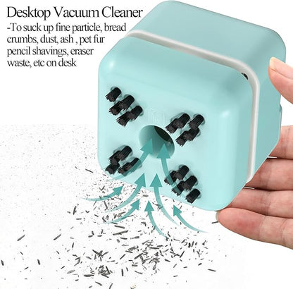 White Elephant Gifts, Mini Desk Vacuum Cleaner, Rechargeable Desktop Vacuum Sweeper with USB Brush as Present to Suck up Fine Particle Bread Crumbs Dust Ash Pet Fur Eraser Waste(Blue)