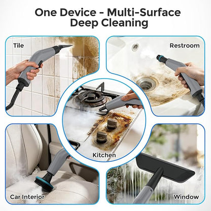 Steam Cleaner, Portable Steam Cleaner for Home with 1800W High Pressure, 15s Heat-Up,1600ML Large Tank, Handheld Steam Cleaner for Cleaning Upholstery, Tile, Car, Bathroom, Grout, Floor (Grey)