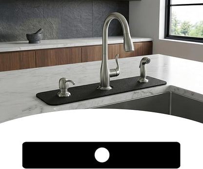 Customizable Kitchen Sink Faucet Mat: 24"Lx4"W Black Bathroom Counter Protector Drip Catcher - Splash Guard with Pre-Cut Center Hole, DIY to Fit Irregular Sink with 2, 3 Holes & Soap Dispenser