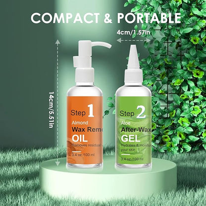 After Waxing Skin Care Kit, Almond Oil For Remove Wax Residue, Post Wax Cooling Aloe Vera Gel For Calm and Soothing Skin, 2 Bottles Hair Removal Waxing Nursing Kit for Women 3.9oz/100ml
