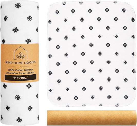 Reusable Paper Towels (12"x10”) - Soft Absorbent 100% Washable Paper Towels - Reusable Paper Towels Washable w/Cardboard Roll - Reusable Napkins (Minimalist, 12x10inch)