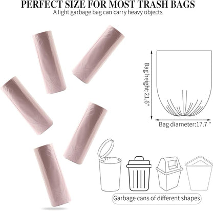 5 Rolls Small Trash Garbage Bags, 4 Gallon Strong Thin Material Disposable Kitchen Garbage Bags, Durable Plastic Trash Bags for Office Home Bedroom Garden Waste Bin, 200 Counts (Pink)