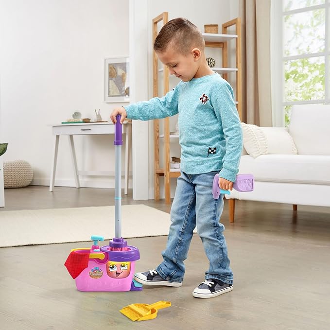 LeapFrog Clean Sweep Learning Caddy, Kids Mop and Broom Cleaning Toy Set for Ages 3-5, Pink