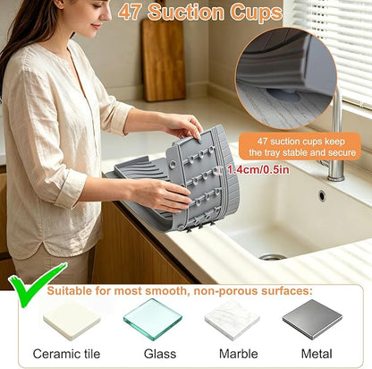 EEEKit Kitchen Sink Guard Splash: Trimmable Silicone Sink Water Splash Guard with 47 Strong Suction Cups - Water Guard for Bathroom RV Camper Sinks Island Bathtub - Heat Resistant - 20.1x7.5x4.8 inch