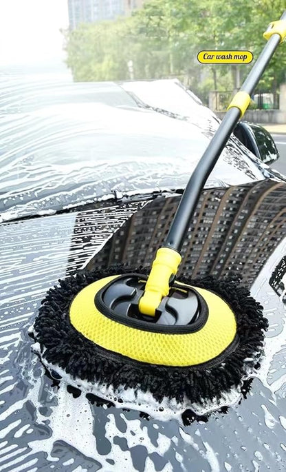 Car Wash Brush with Long Handle, Chenille Microfiber Car Wash Mop, Scratch-Free Cleaning Brush with Adjustable Extension Pole, Includes Replacement Head & Cleaning Cloth for Car, RV, Truck, SUV