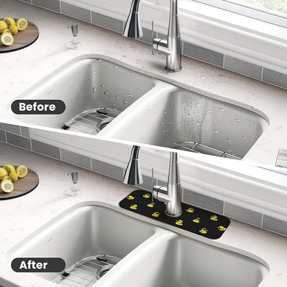 Duck Ducky Sunglasses Yellow Kitchen Sink Splash Guard Faucet Mat Super Absorbent Fast Drying Mat Sink Gadgets-Fast Drying Pad Sink Mat For Kitchen Bathroom (15" X 5.5" )