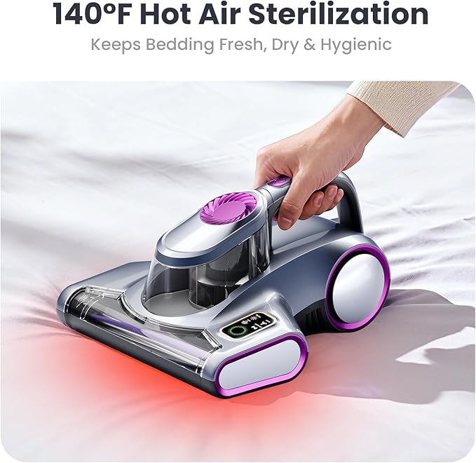 ezly Mattress Vacuum Cleaner with 18KPa Strong Suction, Mattress Cleaner for Bed, Sofa & Couch, HEPA Filter, UV-C Light, 48,000 RPM Deep Tapping, 140°F Heat Drying, Corded