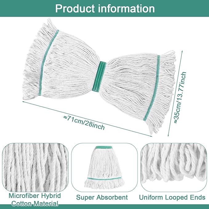 6 Pack Mop Head Replacement Heavy Duty Commercial Mophead Reusable Industrial Cotton Looped End String Head Refill for Floor Cleaning