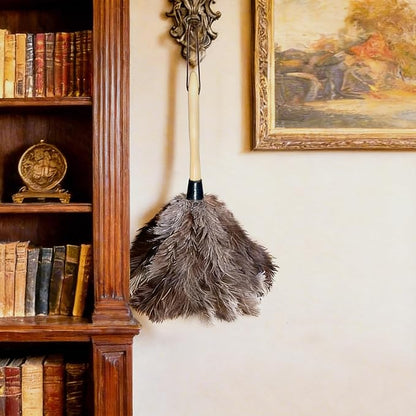 NCEDN Genuine Ostrich Feather Duster 15 inches – Soft Dense Real Feathers, Wooden Handle, Feather Duster for Cleaning Furniture, Blinds & Car Interior