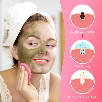 GAINWELL 50-Count Compressed Facial Sponge for Daily Facial Cleansing and Exfoliating, 100％ Natural Cosmetic Spa Sponges for Makeup Remover, Reusable, Pink