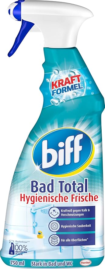 Biff Bad Total Hygienic Fresh Bathroom Cleaner (750 ml), Bathroom Cleaner Against Limescale & Dirt, Spray Bottle, Limescale Remover for All Surfaces and Hygienic Cleanliness Throughout the Bathroom