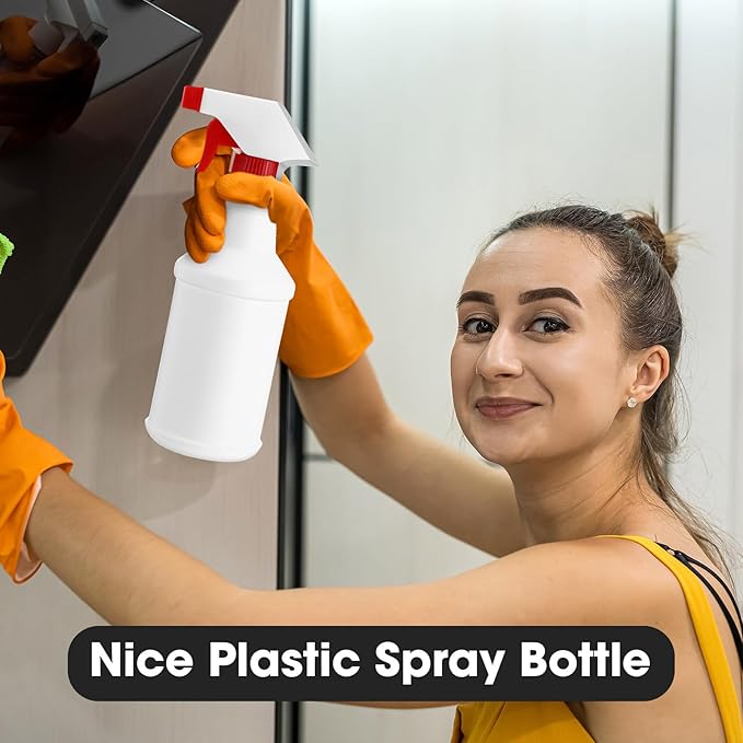 Eccliy 12 Pcs 16 Oz Plastic Spray Bottle, Adjustable Empty Reusable Sprayer for Cleaning, Planting, Water, Bathroom and Kitchen, BBQ, Commercial and Residential (New,Red)