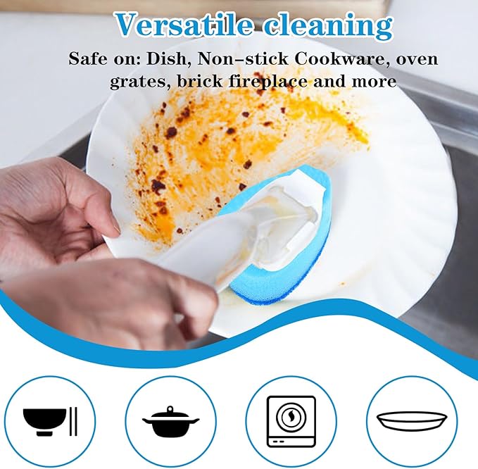 6 Pcs Dishwasher Sponge Dishwand Refills Scrubber Sponges Non Scratch Head Replacement for Dish Wand Heavy Duty Scrub Dots Brushes Soap Control Dispenser Scrubber Pads for Kitchen Cleaning