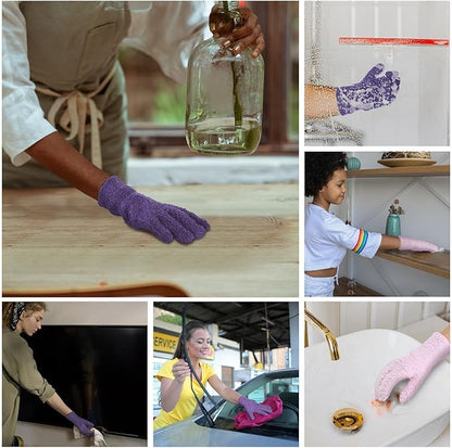 Patelai 2 Pairs Microfiber Gloves for plants Dusting Cleaning Glove Mittens House Cars Blinds Dusting(Pink, Violet,Large)