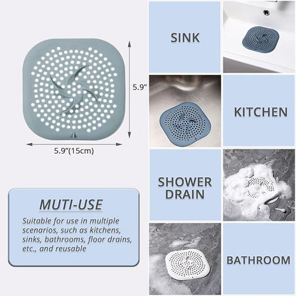 Drain Cover with Suction Cups, 4 Pack Hair Catcher Shower Drain Strainer Protector with TPR Material for Bathroom, Bathtub, Kitchen Sink, Easy to Clean, Household Use (Blue, Grey, Green, White)