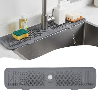 Silicone Faucet Handle Drip Catcher Beveled Drying Tray Mat Dish Soap Sponge Holder Accessories Gadgets for Kitchen Counter Bathroom Kitchen Sink Splash Guard (24")