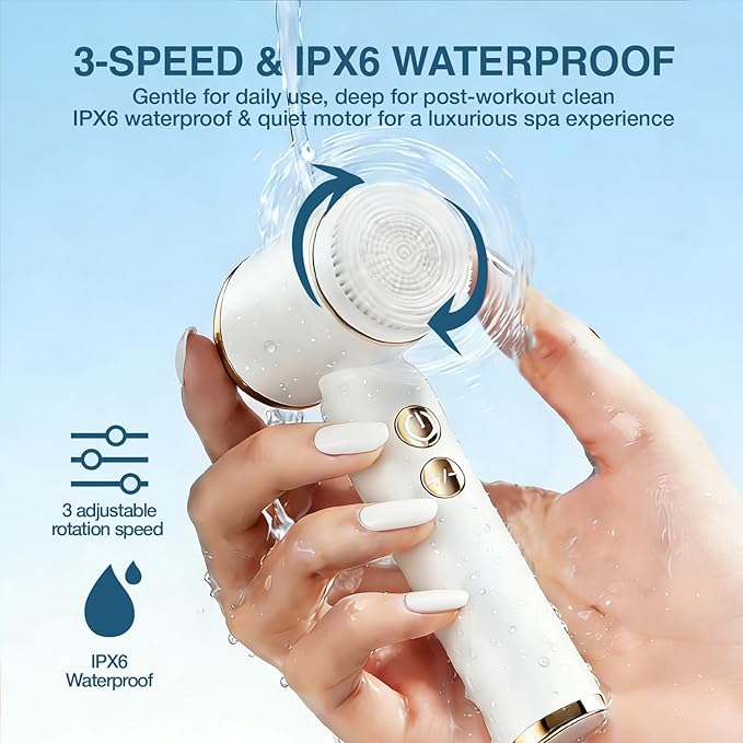 Electric Face Scrubber with Led Display & Facial Cleansing Brush - 6-in-1 Exfoliating Kit, 3 Speeds, IPX6 Waterproof Face Brush for Deep Cleaning, Massage & Gentle Exfoliation-Milk White