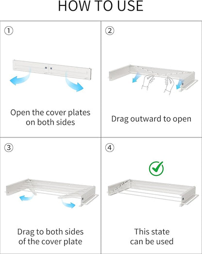 JOOM Laundry Drying Rack Collapsible, Wall Mounted Drying Rack, Clothes Drying Rack, 31.5" Wide, 5 Aluminum Rods, 60 lb Capacity (White 31.5" with Poles)