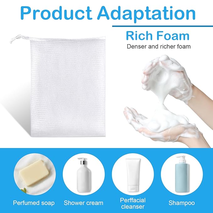 40pcs Mesh Soap Bags for Soap Bars, Exfoliating Bubble Mesh Net Bars with Drawstring for Shower Face Cleansing
