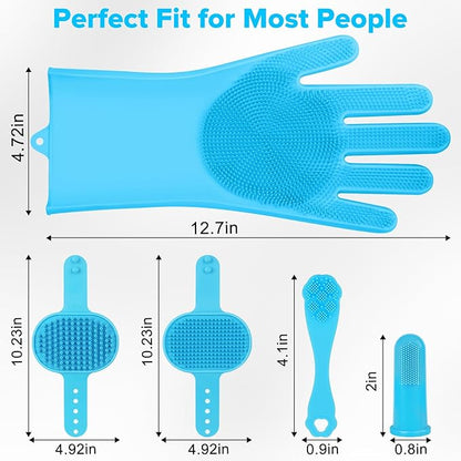 Augwind 6PCS Pet Grooming Kit for Dogs, Cats and Horses | Dog Washing Gloves | Cleanroom Gloves | Dog Bath Brush | Dog Bath Gloves | Dog Shampoo Brush | Dog Bath Supplies (Light Blue)