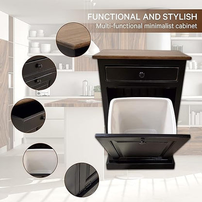 Peaceful Classics Tilt Out Trash Cabinet - Wooden Pull Out Cabinet, Decorative Trash Bin for Kitchen, Bedroom, & Home Patio (Black)