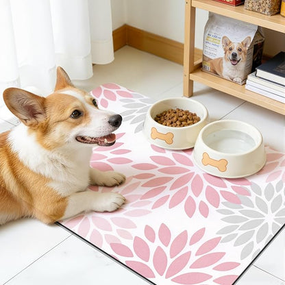 Findosom Floral Dish Drying Mat, 12" x 20" Super Absorbent & Hide Stain Coffee Mat, Cuttable Drying Mat for Kitchen Counter, Under Dish Rack, Coffee Maker, Espresso Machine, Pink