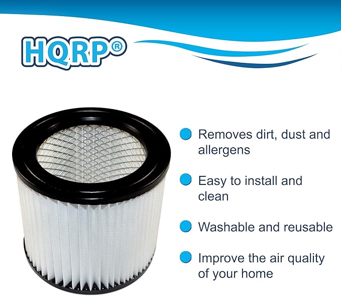 HQRP 2-pack Cartridge Filter for Shop-vac H87 H87S series H87S450 H87S550A H87S650C H87S600Cr Brute 5 Gallon Wet Dry Vacuum, part 903-98 9039800 Replacement