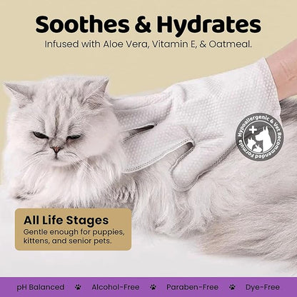 Premium Pet Grooming Glove Wipes for Dogs & Cats, 3X Thick No-Rinse Bathing Gloves, Hypoallergenic Deodorizing Paw & Body Cleaner, Grooms Hydrates & Nourishes, 20 Count, Lavender Scent