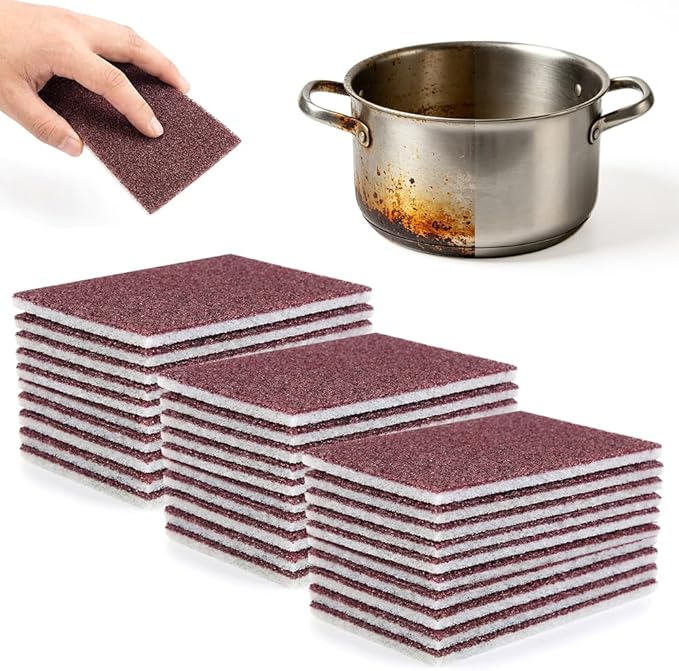 Carborundum Sponge Pads, Heavy Duty Scouring Sponges for Stainless Steel Pans, Reusable Cleaning Scrub Pads, Removes Grease Stains, Kitchen Dish Cleaning Tools (30)