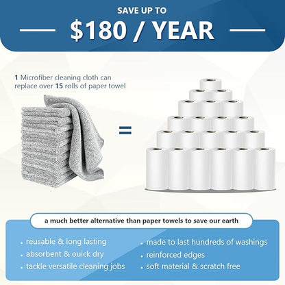 Kitchen Dish Cloths, 12 Pack, 10 x 10 Inches, Super Absorbent Microfiber Dish Towels, Soft Lint Free Reusable Dish Rags for Washing Dishes, Drying, Counters and Sink, Grey