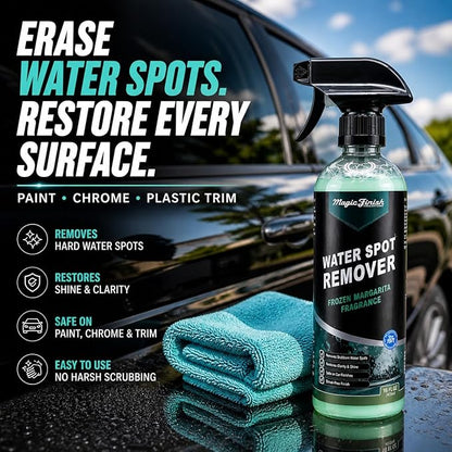 Magic Finish Water Spot Remover for Cars – Professional Hard Water Stain & Mineral Deposit Remover for Paint, Chrome & Wheels – Restores Shine & Gloss – Frozen Margarita Scent – 16oz
