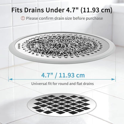 TRAPMATE Shower Drain Hair Catcher, Patented Bathtub Stopper Drain Strainer Kit, Fast Drainage Stainless Steel Shower Drain Cover for US Standard Flat Drains of Bathroom and Shower Room