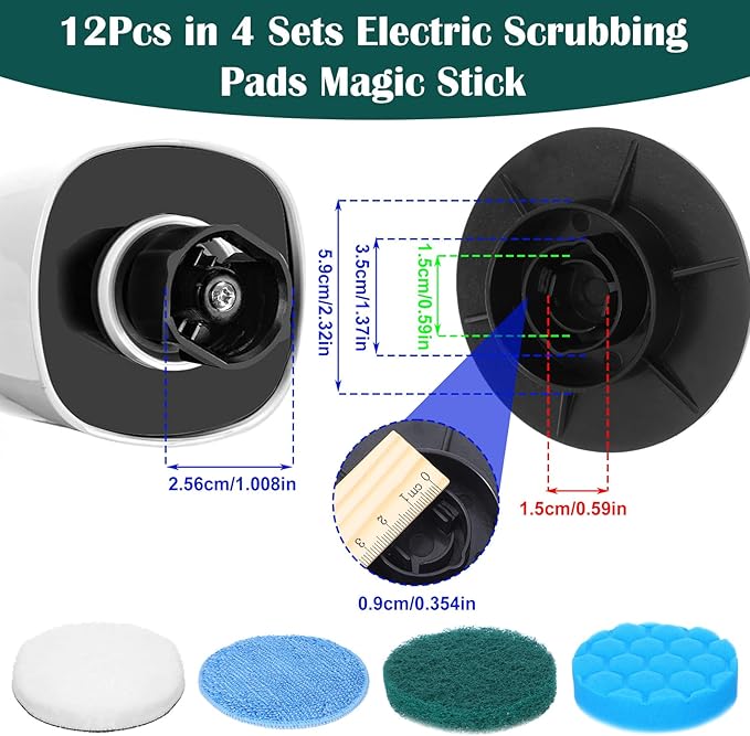 12Pcs Brush Heads Set, Cordless Electric Spin Scrubber Replaceable Brush Heads, Cordless Buffing Bonnet Pad for Household Cleaning Brushes, Bathroom, Floor, Tile, Car