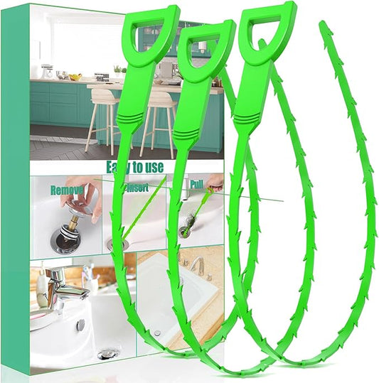Longer Drain Clog Remover Sink Snake: 3 Pcs Hair Remover Tools for Shower Bath and Bathtub（25in Longer Size）