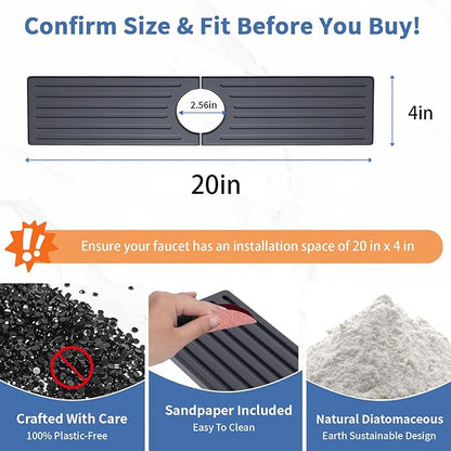 Kitchen Faucet Mat, Diatomite Sink Faucet Mat Splash Guard for Kitchen, Water Absorbing Stone Tray for Sink, Quick Drying Faucet Mat for Kitchen Sink, Absorbent Stone Drying Tray for Bathroom Counter