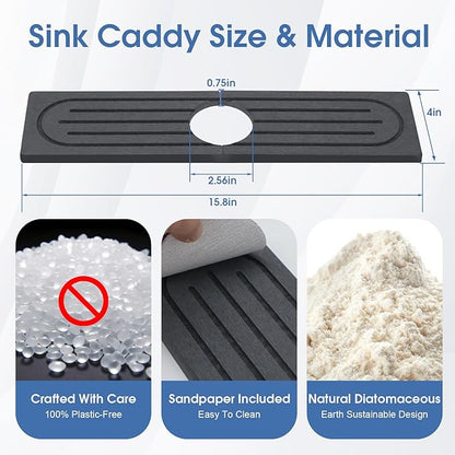 Stone Faucet Mat for Kitchen Sink, Water Absorbing Stone Faucet Splash Guard for Bathroom Counter, Stays Put, Super Absorbent Diatomite Fast Drying, Prevent Moisture for Kitchen Bathroom Counter