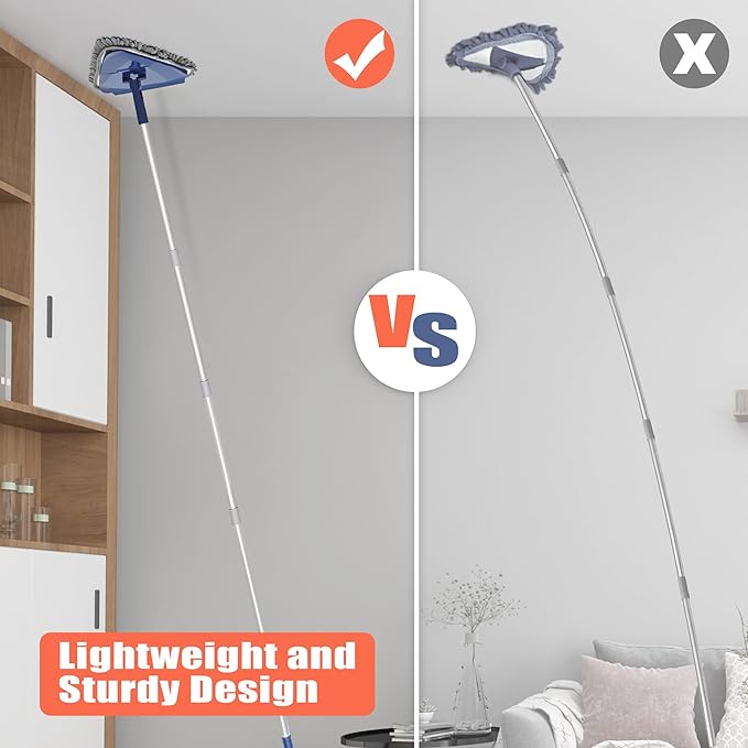 JEHONN Wall Cleaner Mop with Long Handle 82 Inches, 3-in-1 Ceiling Cleaning Tool Duster with 6 Replacement Microfiber Chenille Pads for Painted Walls, Window, Floor, Baseboard
