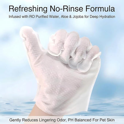 Pet Glove Wipes, No Rinse Deodorizing Mittens for Sphynx, Devon Rex, Cats & Dogs, Thickened Hypoallergenic with Aloe Vera, Unscented Full Body Grooming, Daily Care & Travel, 6 Count