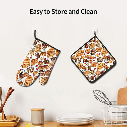 Oven Mitt and Pot Holders Sets - Food Oven Gloves Hot Pads Set of 2 Bread Kitchen Mitts for Cooking BBQ Baking Grilling