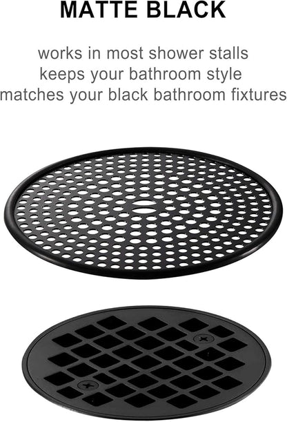 304 Stainless Steel Hair Catcher Shower Drain Cover with Silicone, Shower Stall Drain Strainer, Bathtub Hair Stopper, Bathroom Hair Trap Floor Drain Protector, Matte Black 4.33 Inches Round Flat