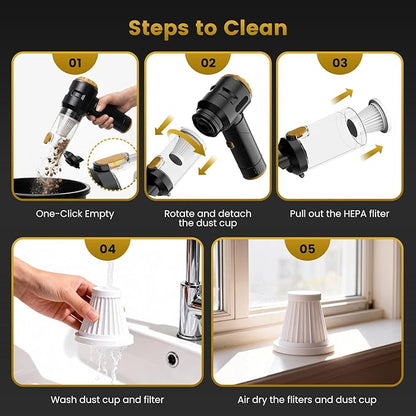 Wansimoo Handheld Car Vacuum Cleaner,25000PA Strong Cyclonic Suction Foldable Mini Vacuum Portable Cordless with Digital Display and One Touch Dust Removal for Car, Home, Office, Kitchen (Gold)