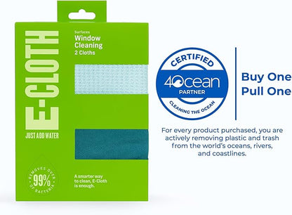 E-Cloth Microfiber Window Cleaning Cloth Kit - Glass Cleaning Cloth for Windows, Mirrors, Cars, Lenses, Eyeglasses, & More, Streak Free Clean, Machine Washable Reusable Towel - Green