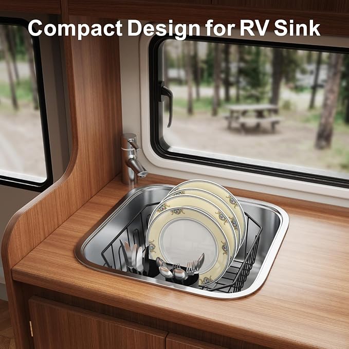 GSlife Small in Sink Dish Drying Rack - Compact Dish Drainer for RV Kitchen Apartment Sink, Rust Resistant Inside Sink Rack, 1–2 Person Households, 11.6" W x 13.4" L, Black
