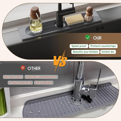 Faucet Mat for Kitchen Sink, Diatomite Quick Drying Tray , 20 Inch Kitchen Sink Splash Guard and Bathroom Stone Tray for Counter. Super Absorben. Deep Grey.