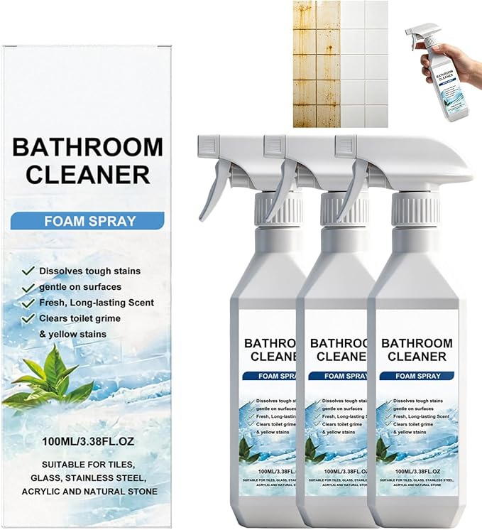 Scale Remover Bathroom Cleaner,Bathroom Descaler Foam Cleaner Spray,Fast-Acting Limescale Cleaner,Tiles, Glass, Stainless, Steel, Sinks (3pcs)