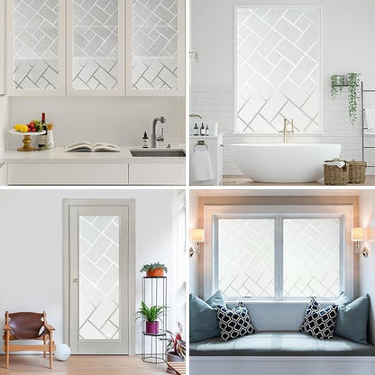 MAGIDEKOR Window Privacy Film with 3 Installation Tools, Frosted Glass Window Film,Static Clings UV Blocking Reusable Decorative Window Film for Bathroom Home Office,Rectangle,17.5 Inch X 6.5 Feet