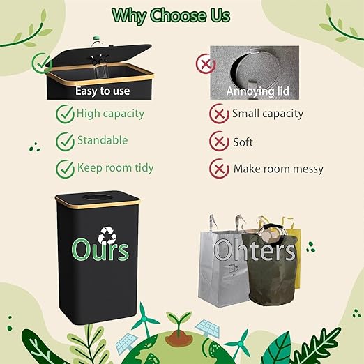 Recycling Bin for Kitchen Indoor Home,Beige Color Large 100L/ 26 Gallon Recycle Bin with Lid Removeable Reusable Inner Bag Bottle Can Glass Waste Plastice Stickers