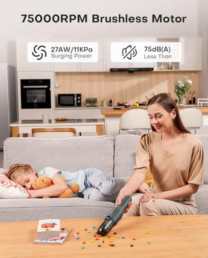 Ofuzzi Slim H7 Pro Cordless Handheld Vacuum with LED Light, Ultra-Lightweight 1.0LB, 11000Pa Powerful Suction, Two-Speed Modes, Type-C Fast Charging, Mini Vacuum for Home Cleaning (Gray)