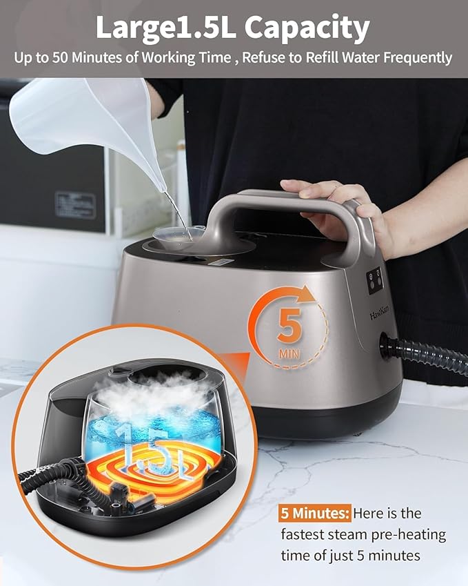 Steam Cleaner for Home, 293°F 58 PSI Powerful Multipurpose Handheld Steam Mop, 21 Attachments, 50Oz Capacity, Heavy Duty Steamer for Carpets, Floors, Cars, Tiles, Crack Cleaning, Turquoise